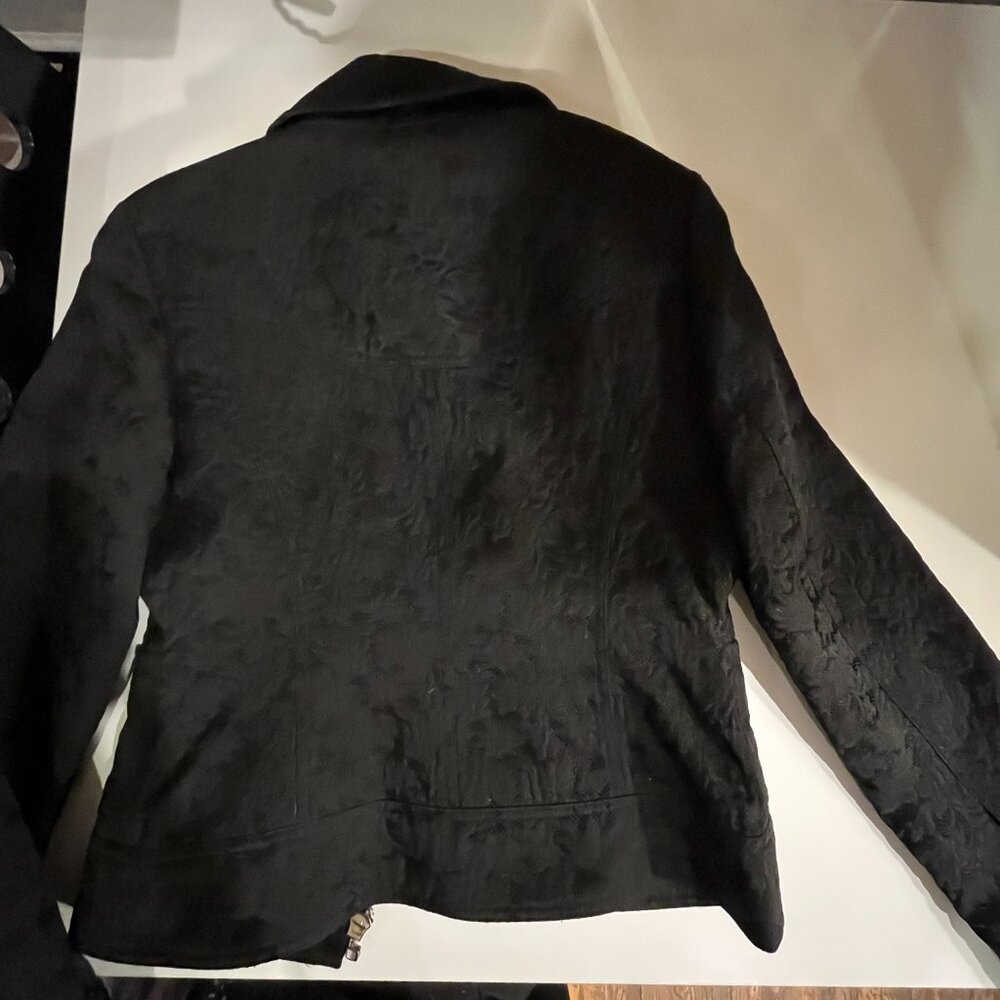 Carlisle Black Brocade Moto Zip Front Jacket Size 4 / UK 6 - Picture 4 of 8